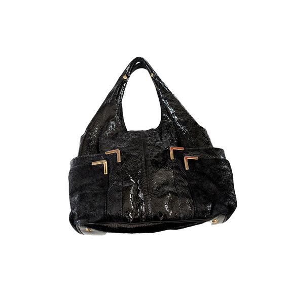 Michael Kors Beverly Bag in Black Patent Leather with Croc-Embossed and Suede - Picture 2 of 5